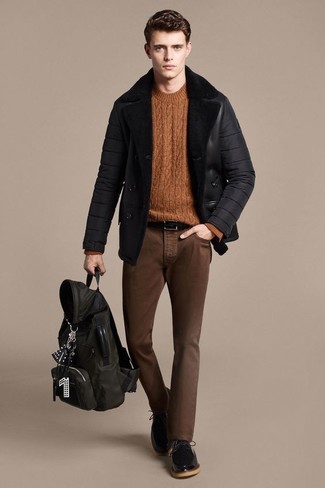 Brown Cable Sweater Outfits For Men: 