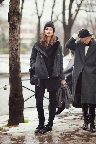 Black Sleeveless Coat Cold Weather Outfits: 