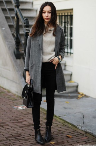 Grey Cowl-neck Sweater Outfits For Women: 