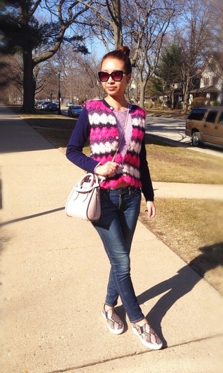 Pink Crew-neck Sweater Outfits For Women: 