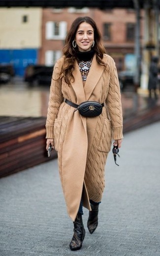 Camel Knit Coat Outfits For Women: 