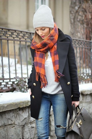 Orange Plaid Scarf Outfits For Women: 