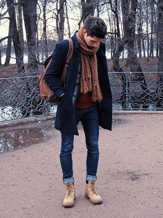 Brown Knit Scarf Outfits For Men: 