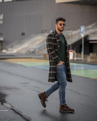 Dark Green Crew-neck Sweater with Casual Boots Outfits For Men: 