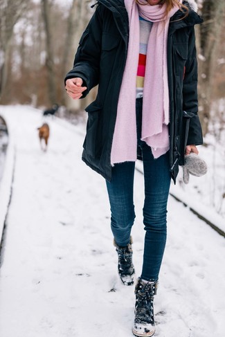 Black Suede Snow Boots Outfits For Women: 