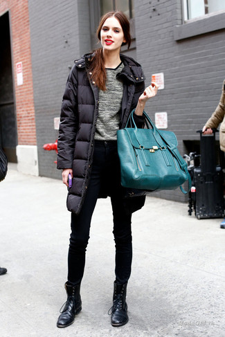 Teal Leather Satchel Bag Outfits: 