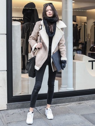 Beige Shearling Jacket Outfits For Women: 