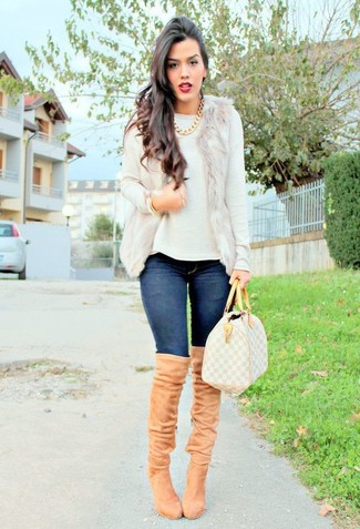 Tan Suede Over The Knee Boots Outfits: 