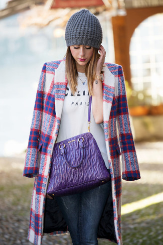 Violet Leather Tote Bag Outfits: 