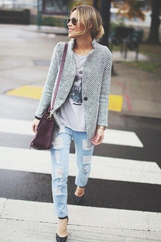 Light Blue Ripped Skinny Jeans Outfits: 