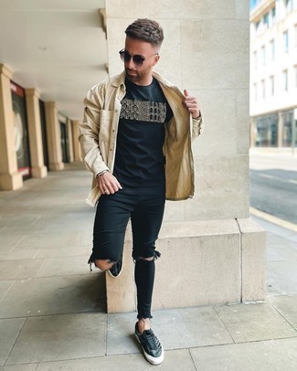 Black and White Check Leather Low Top Sneakers Outfits For Men: 