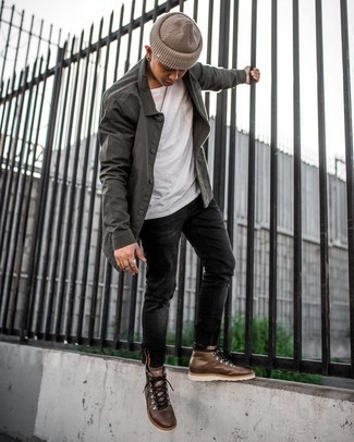 Brown Leather Work Boots Relaxed Outfits For Men: 