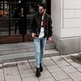 Light Blue Skinny Jeans Outfits For Men: 
