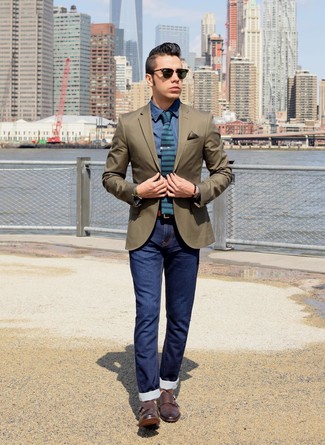 Dark Green Pocket Square Outfits: 