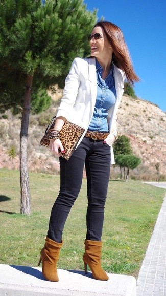 Brown Leopard Leather Belt Outfits For Women: 