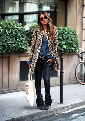 Black Leather Skinny Jeans Winter Outfits: 