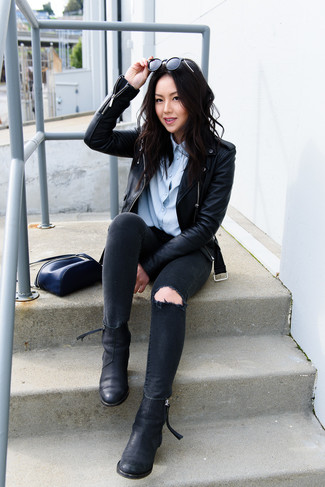 Black Ripped Skinny Jeans Spring Outfits: 
