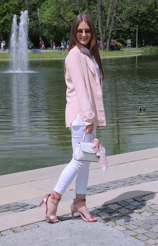 Pink Satin Heeled Sandals Outfits: 