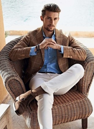 Brown Check Blazer Spring Outfits For Men: 