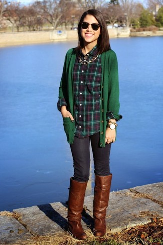 Dark Green Cardigan Outfits For Women: 