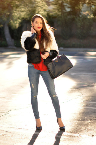 White and Black Fur Jacket Outfits: 