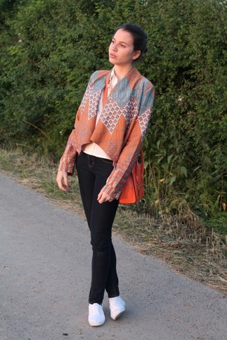 Orange Geometric Kimono Outfits: 