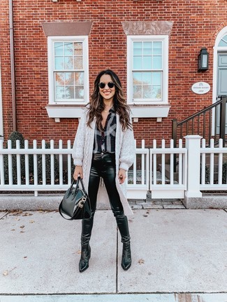 Charcoal Long Cardigan Outfits: 