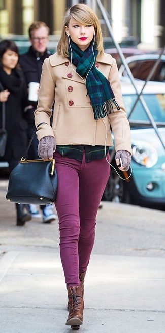 Tan Pea Coat Outfits For Women: 