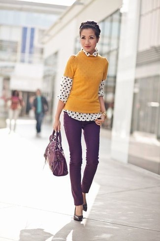 Light Violet Leather Pumps Outfits: 