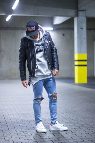 Black and White Print Baseball Cap Outfits For Men: 