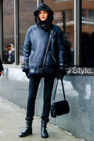 Black Suede Crossbody Bag Winter Outfits: 