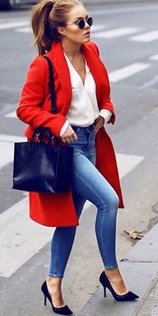 Navy Leather Tote Bag Chill Weather Outfits: 