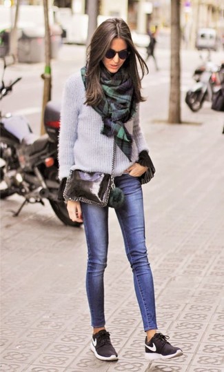 Teal Plaid Scarf Outfits For Women: 
