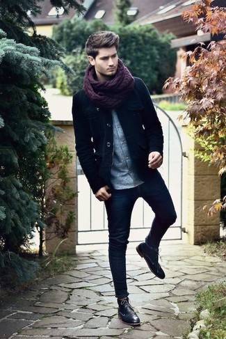 Dark Purple Scarf Outfits For Men: 