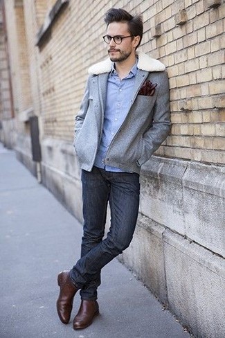 Grey Wool Field Jacket Outfits: 