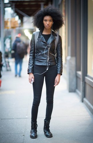 Black Leather Biker Jacket Outfits For Women: 