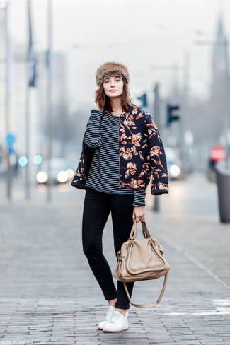 Navy Floral Bomber Jacket Outfits For Women: 