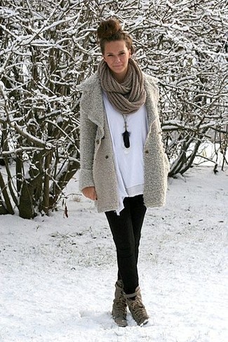 Grey Pea Coat Outfits For Women: 