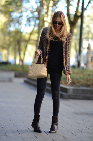 Dark Brown Leather Ankle Boots Outfits: 