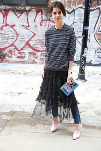 Black Mesh Midi Skirt Outfits: 