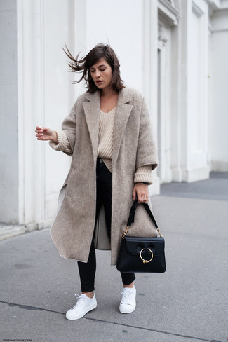 Beige Knit Oversized Sweater Chill Weather Outfits: 