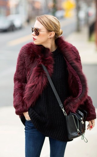 Burgundy Fur Coat Outfits: 