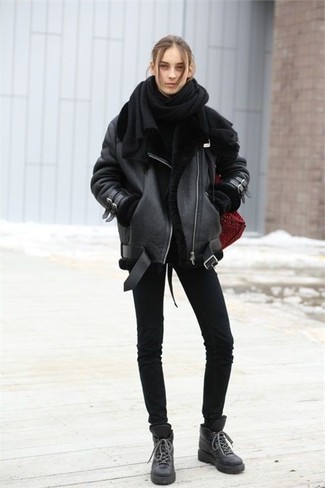 Black Oversized Sweater Cold Weather Outfits: 