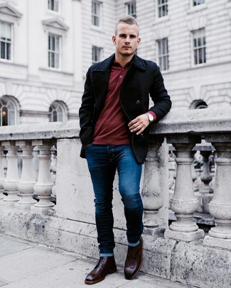 Burgundy Polo Neck Sweater Chill Weather Outfits For Men: 