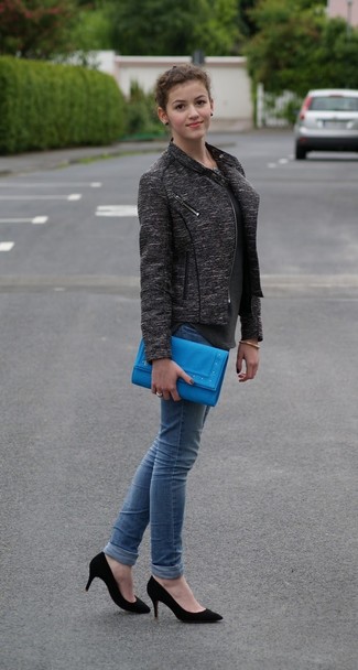 Blue Leather Clutch Outfits: 