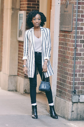 Navy Leather Bucket Bag Outfits: 