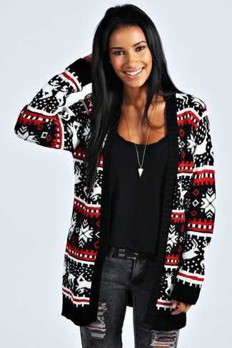Black Fair Isle Cardigan Outfits For Women: 