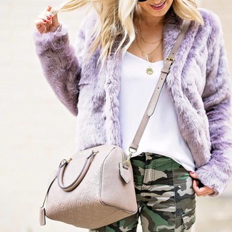 Light Violet Fur Jacket Outfits: 