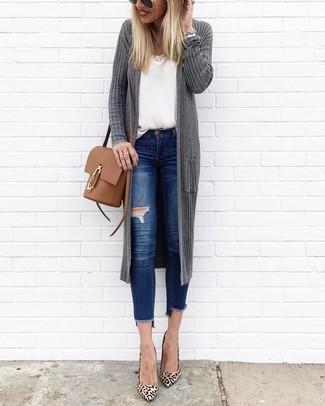 Charcoal Open Cardigan Outfits For Women: 