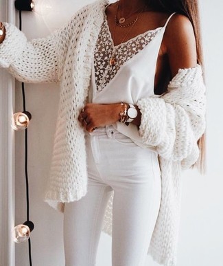 White Knit Open Cardigan Outfits For Women: 